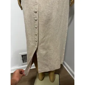 Misty Lane Vintage Linen Blend Maxi Dress Oatmeal Beige Short Sleeve Size 10 USA thumbnail 5