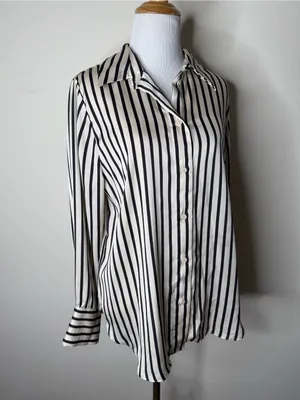 H&M Black and White Striped Satin Blouse thumbnail 3
