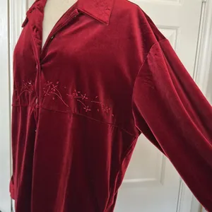 Vintage Y2K velvet beaded button down shirt Red Size XL thumbnail 10