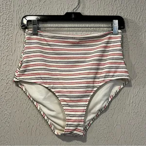 Aerie High Waist Bikini Bottom in Cream with Red and Brown stripes size large thumbnail 2