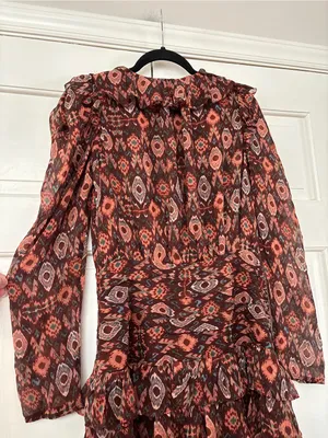 Ulla Johnson Esila Silk Abstract Ruffle Long Sleeve Mini Dress Size 6 Party Ikat thumbnail 9