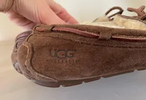 UGG Suede Shearling Moccasin Slippers Dark Brown size 8 thumbnail 8