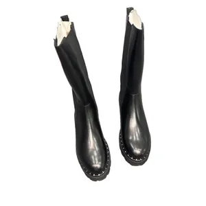 Steve Madden Black Leather Knee Boots Women’s 9 EU 40 Lug Sole Studded BNIB thumbnail 2