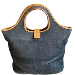 Burberry Of London Blue Denim Leather Trim Tote thumbnail 2
