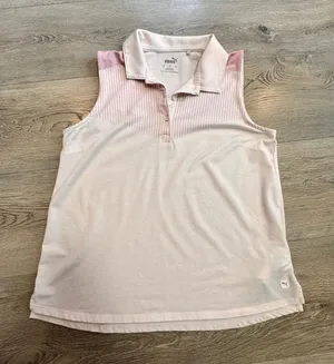 Puma Golf Polo Sleeveless‎ Athletic Tank Top Striped Pink Women's Size Small S thumbnail 1