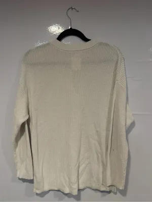 Cream Waffle Knit Aerie‎ Henley Pullover with Button Placket thumbnail 3