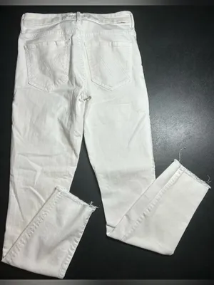 MOTHER Size 26 High Waisted Looker Dagger Ankle Fray Jeans Glass Slipper White thumbnail 7