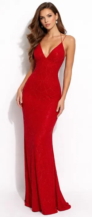 J USA Red Beaded Strappy Back Y2K Maxi Evening Dress Vintage 90’s Sz Large💛🍄 thumbnail 1