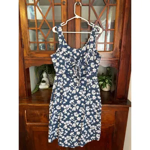 Pact Organic Cotton Floral Tie Back Fit and Flare Dress Navy Blue Large thumbnail 4