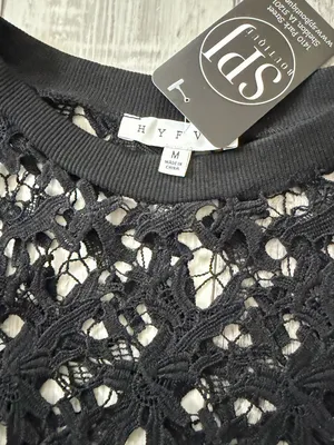 NWT- HYFVE Ramona Black Indiepop Quiet Luxury Crochet Floral Top size medium thumbnail 8