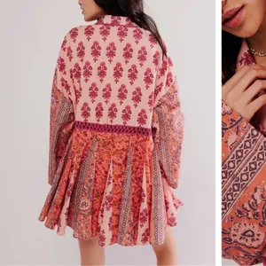Free People Hazy Baby Mini Dress In Pink Rose Combo Large Nwot thumbnail 4