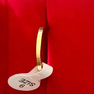 Gold 2mm Band Ring Size 9 Minimalist Stackable Flat Ring thumbnail 2