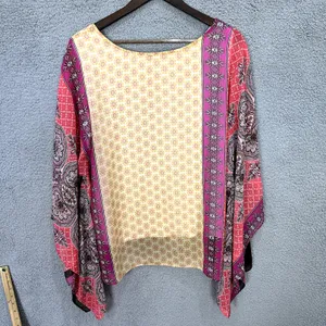 Milano Top 1X Geometric‎ Patchwork Poncho Kimono Sleeve Boho Festival Relaxed thumbnail 3