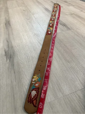 Embroidered Floral Tan Vegan Leather Belt thumbnail 3