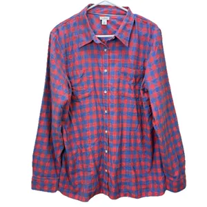 LL Bean Womens Red‎ Blue Plaid Flannel Button Front Shirt Size XL thumbnail 2
