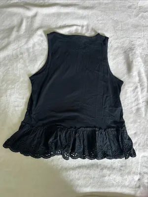 J. Crew Black Eyelet Ruffle Hem Tank thumbnail 2