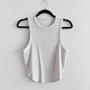 Aerie Light Heather Gray Ribbed Cropped Tank Top XL High Neck High Low Hem thumbnail 1