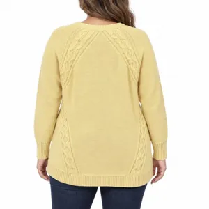 LL Bean Yellow Double L Mixed Cable V Neck Pullover Cotton Sweater LARGE Size XL thumbnail 2