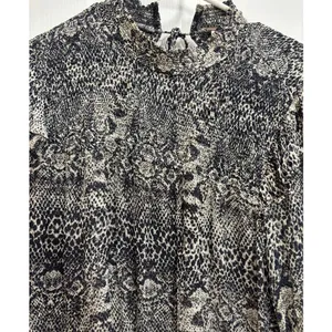 Free People Women S/P Roma Chiffon Snake Ruffle Long Sleeve Blouse Animal Print thumbnail 2