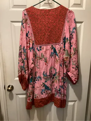 Johnny Was Pink Floral Boho Blouse with Red Accents thumbnail 5