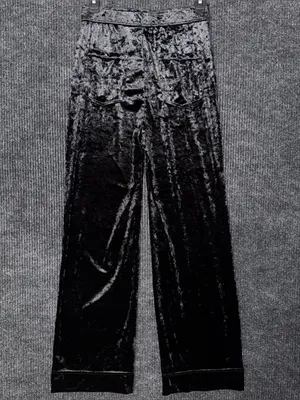 Halara NWT High Waisted Pockets Straight Leg Velvet Casual Pants Black S Retro thumbnail 3