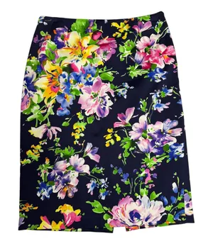 Lauren Ralph Lauren Cotton Stretch Knee Length Pencil Skirt Navy Blue Floral 4 thumbnail 1