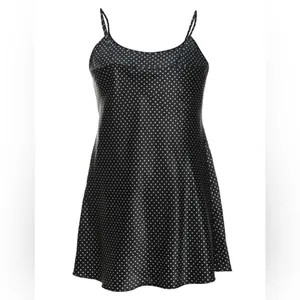 Vintage Y2K Sexy Satin Dotted Black & White Gown Baby Doll Slit Dress L thumbnail 2