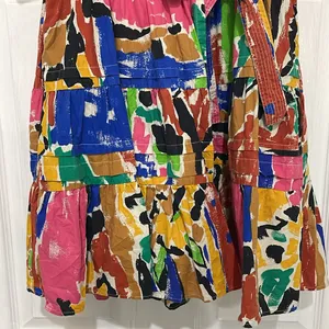 Colorful Abstract Print Mini Dress with Ruffle V-Neck thumbnail 4