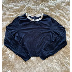 Skims Soft Lounge Ringer Long Sleeve Crop Top Navy Multi Size 2X thumbnail 2