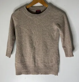 Tesori Tan Cashmere Sweater Crew Neck 3/4 Sleeve Length Medium‎ thumbnail 1