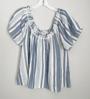 Faherty Size S Striped Annabelle Organic Cotton Blend Top Short Sleeve thumbnail 1