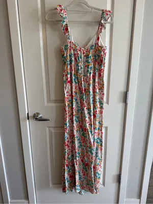 BeBop Floral Maxi Dress in Ivory with Pink & Green Print thumbnail 5