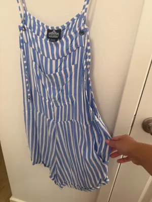 Angie Blue & White Striped Romper thumbnail 4