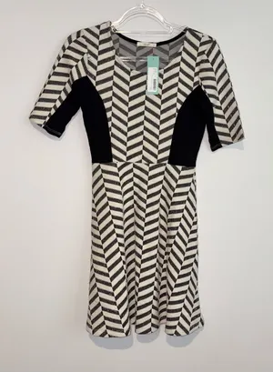 Le Lis‎ Samia knit jacquard fit and flare sweater dress black and cream small thumbnail 1