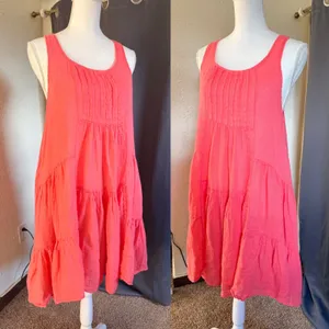 Tempo Paris Lagenlook Dress Womens XL Pink Linen Tiered Sleeveless Made Italy thumbnail 4