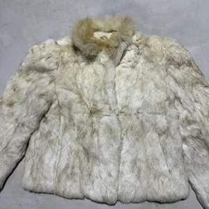 Vintage Natural Rabbit Fur Jacket W/ Fluffy Collar Women's SZ Medium CLASSY thumbnail 2