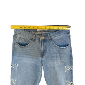Wide Leg Bow Embroidered Jeans‎ Blue White Trendy Coquette Baggy Preppy Size 27 thumbnail 9