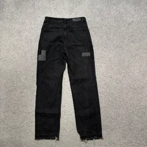Nasty Gal Organic Cotton Black Patchwork Straight Jeans with Raw Edge thumbnail 7