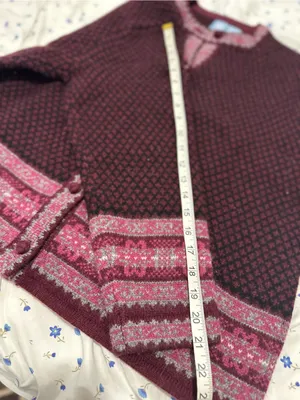 VTG Frost Fair Isle Sz:M geometric knit burgundy/pink Wool Cottagecore cardigan. thumbnail 5