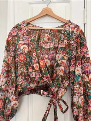 Free People party playlist cotton floral wrap blouse thumbnail 3