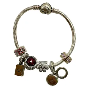 Pandora 6" Bracelet & 6 Dog Lover Charms Sterling Silver Pink Birthday Swarovski thumbnail 2