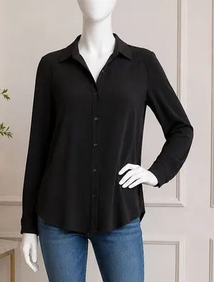 Adrianna Papell Womens Button Down Shirt Black Long Sleeve Stretch XL thumbnail 1