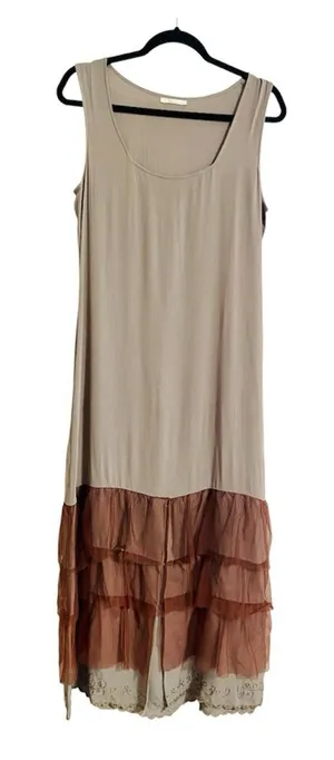 Nataya Women’s Taupe Dress Sz S Titanic Gatsby Jazz Party Wedding Tiered chiffon thumbnail 1