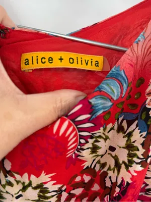 ALICE‎ + OLIVIA Matilda Red Silk Floral Cinch Waist Blouson Mini Dress Small thumbnail 3