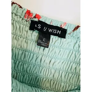 As You Wish Green Floral Chiffon Smocked Asymmetrical Dress LARGE Cottage Flowy‎ thumbnail 3