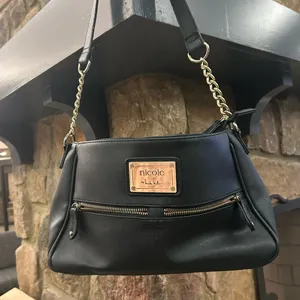 Nicole by Nicole Miller black and Gold Chain Shoulder Bag—Nice Clean Purse thumbnail 1