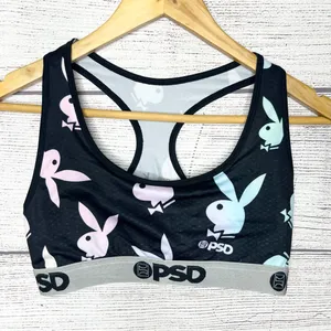 PSD X Playboy Black Pink & Blue Pastel Playboy Bunny Sports Bra Size Large thumbnail 3
