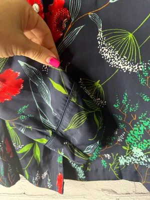 Aerie Navy Floral Button-Up Top with Red & Green Accents size small thumbnail 6