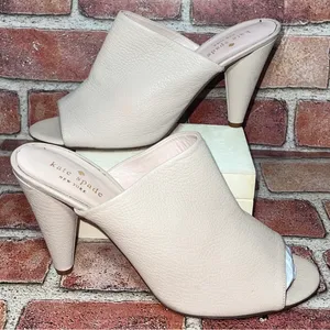 Pre-Owned Kate Spade Bova Pink Nude Peep Toe High Heel Mules Size 8.5B Preppy thumbnail 1