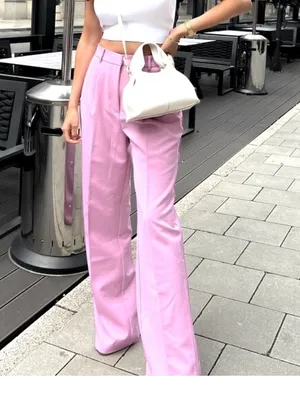 NWT ZARA Pink Full Length Pants size S thumbnail 2